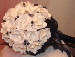 Wedding Bouquet #505 - White Medium Roses with Dark Saphire Crystals
