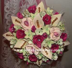 Deep Mauve, Green Wedding Bouquet