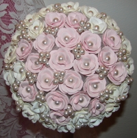 Pink and White Roses with Pearl Wedding Bouquet #593