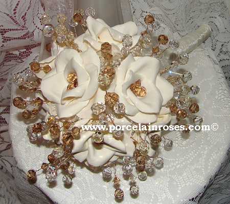 Porcelain Blend Roses with Crystal Stems